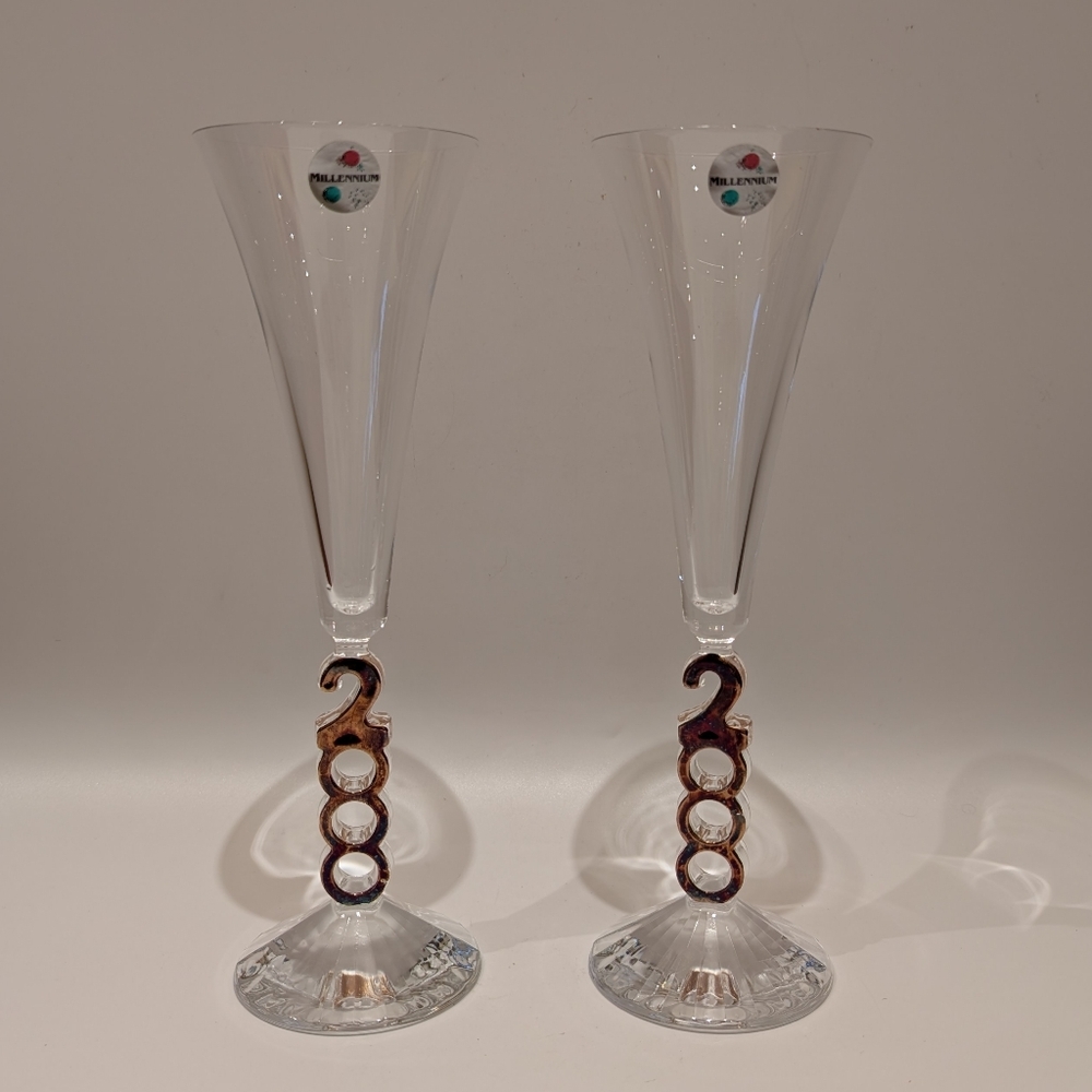 Elegant Cristal D'arques Y2K 2000 New Year's Eve Clear Champagne Flutes